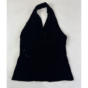 Y2K Cinched Express Whimsigoth Crushed Velvet Black Halter Witchy Whimsigoth